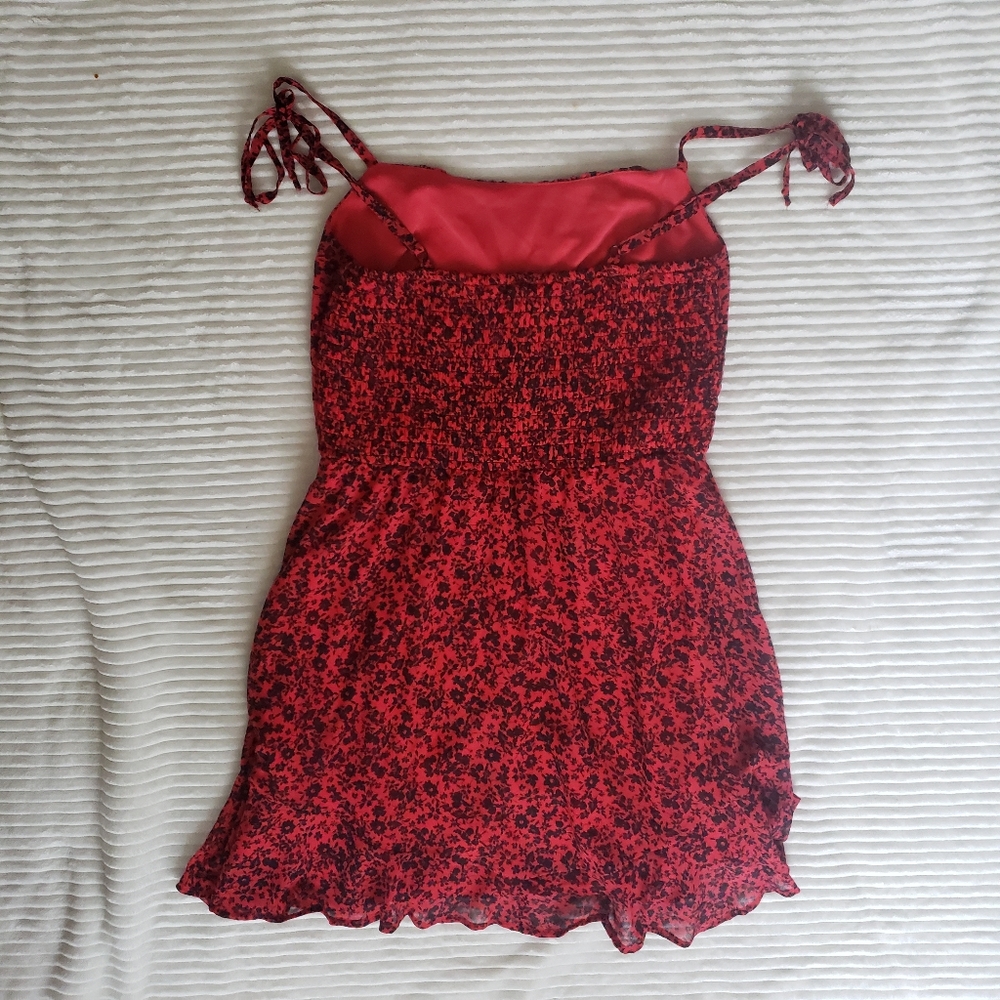 Juniors' Lily Rose Ruffled Tie Shoulder Red Floral Skater Dress Large NWT - Picture 9 of 15